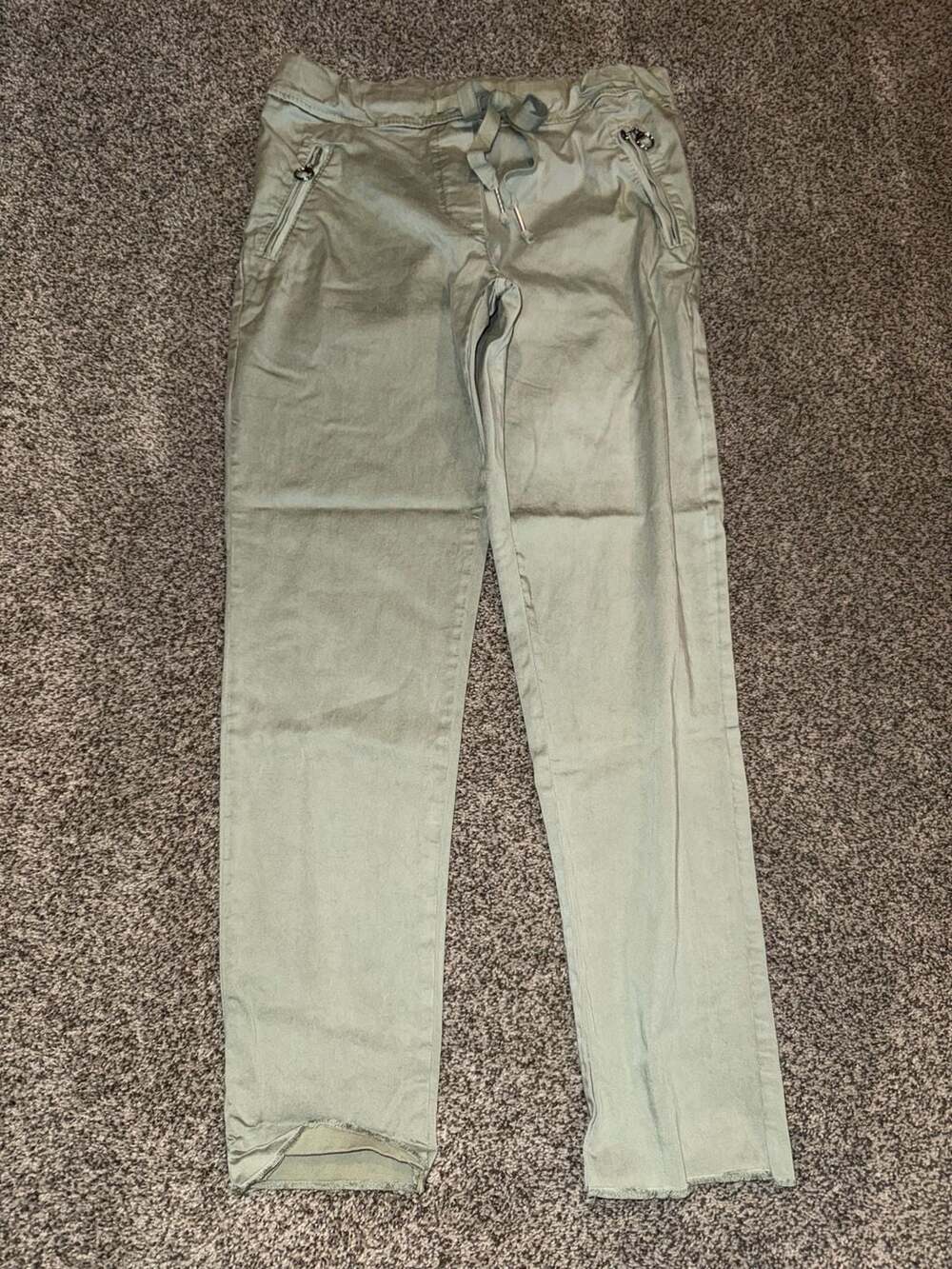 Flora Ashley Drawstring Pants Size M Sage Green Made In Italy Zip Pocket